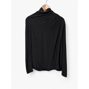TY-LR 100% Silk Black Mock Neck Blouse Women’s Medium Long Sleeve Draped Top